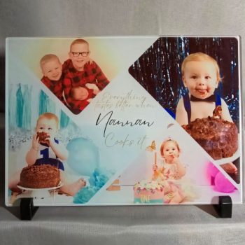 A4 glass customisable photo chopping board.