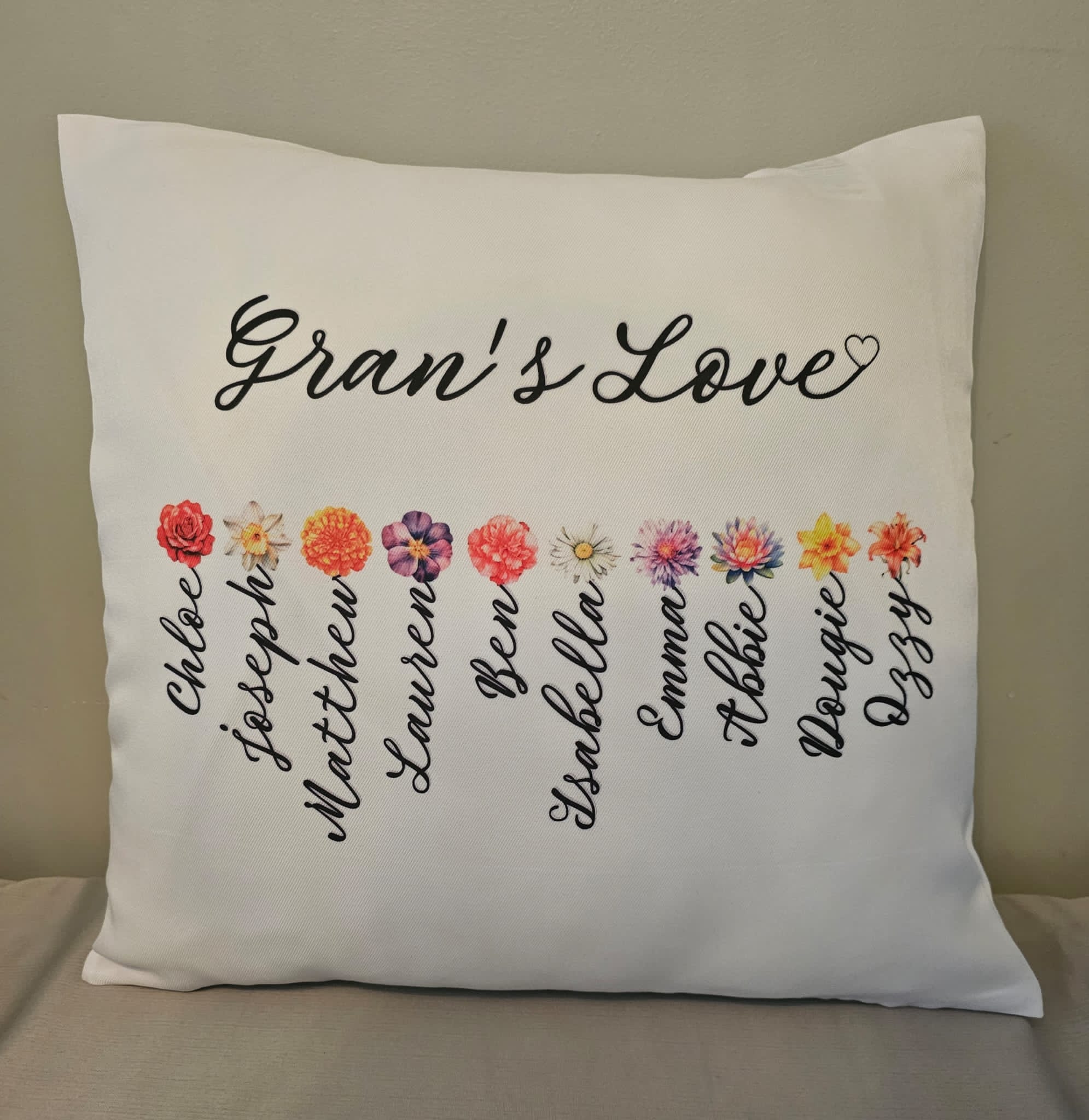 Personalised family cushion cover including insert