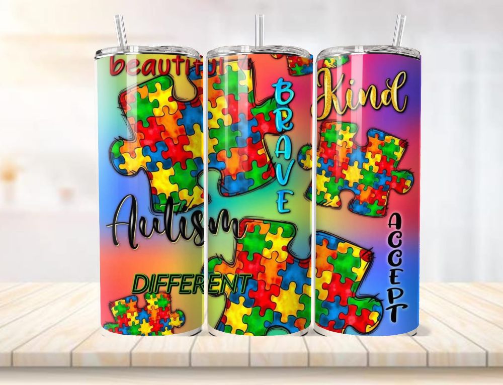 Autism inspired 20oz capacity stainless steel tumblers complete with aluminium straw. - Image 3