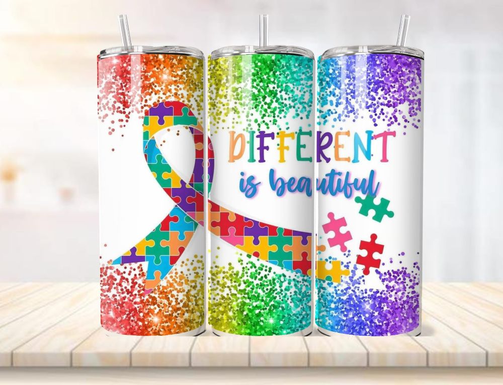 Autism inspired 20oz capacity stainless steel tumblers complete with aluminium straw. - Image 4