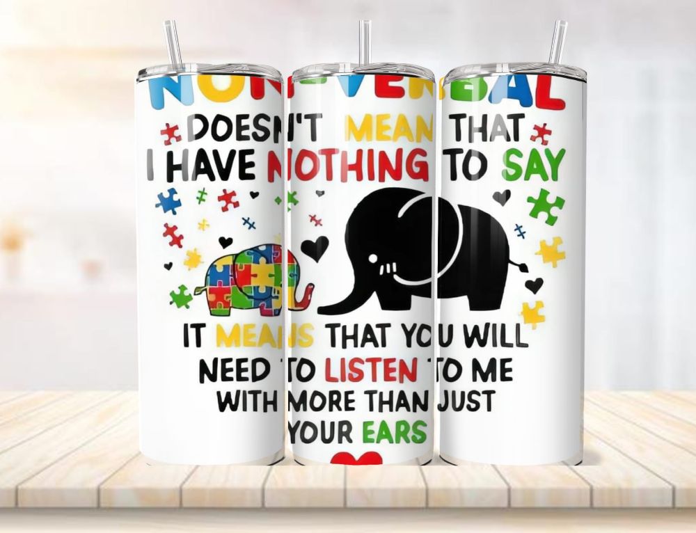 Autism inspired 20oz capacity stainless steel tumblers complete with aluminium straw. - Image 6