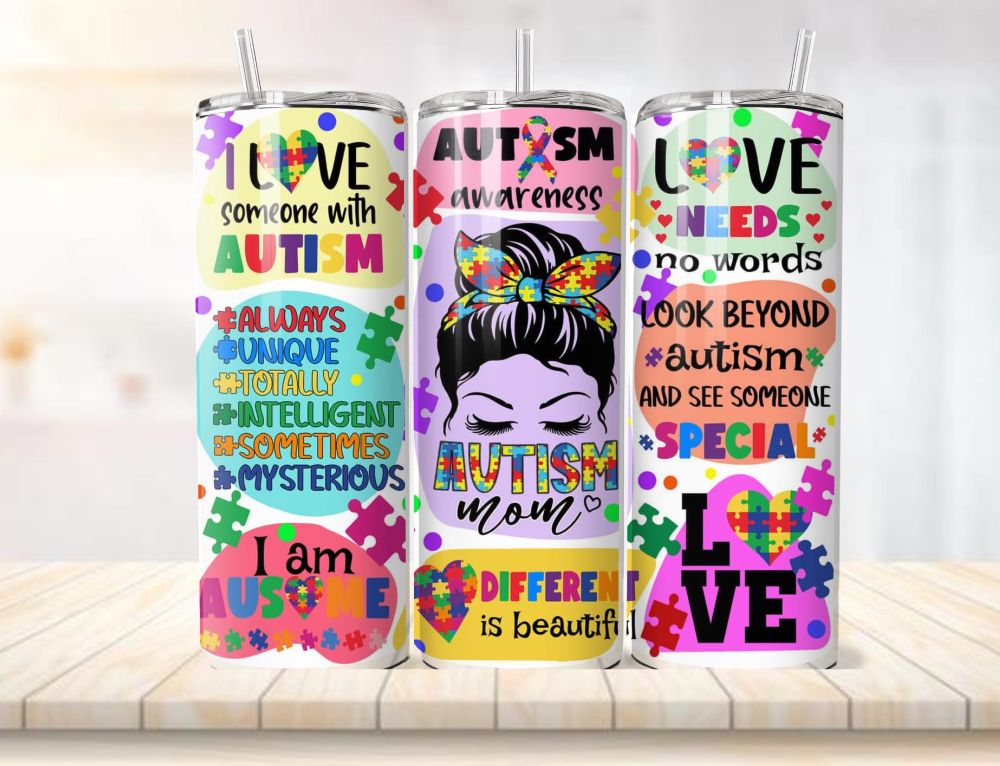 Autism inspired 20oz capacity stainless steel tumblers complete with aluminium straw. - Image 7