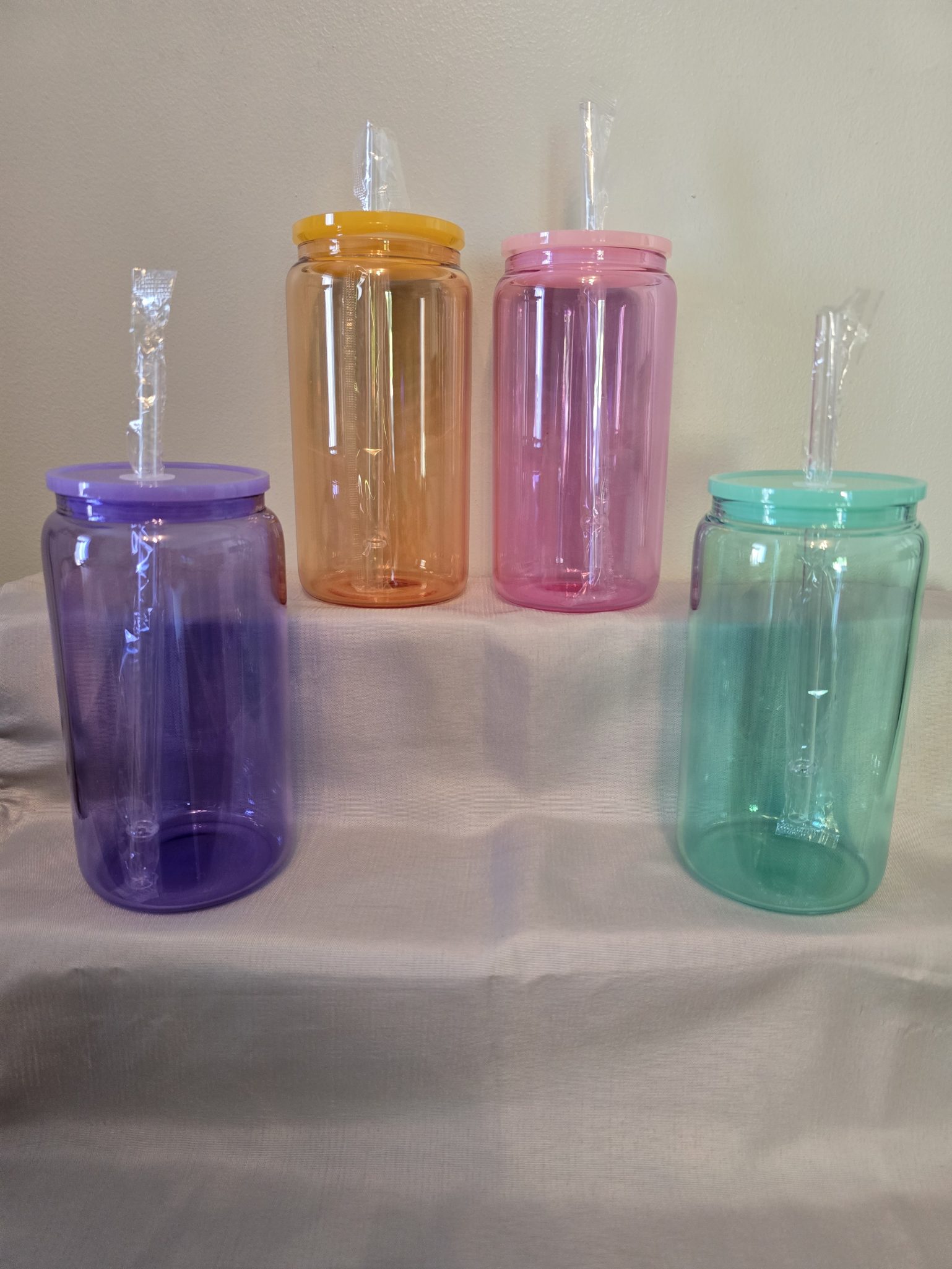 16oz coloured glass libbey glasses.